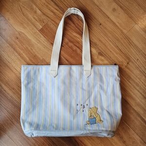 Disney Winnie The Pooh VTG Y2K Diaper Bag Tote Blue Green and Cream Striped